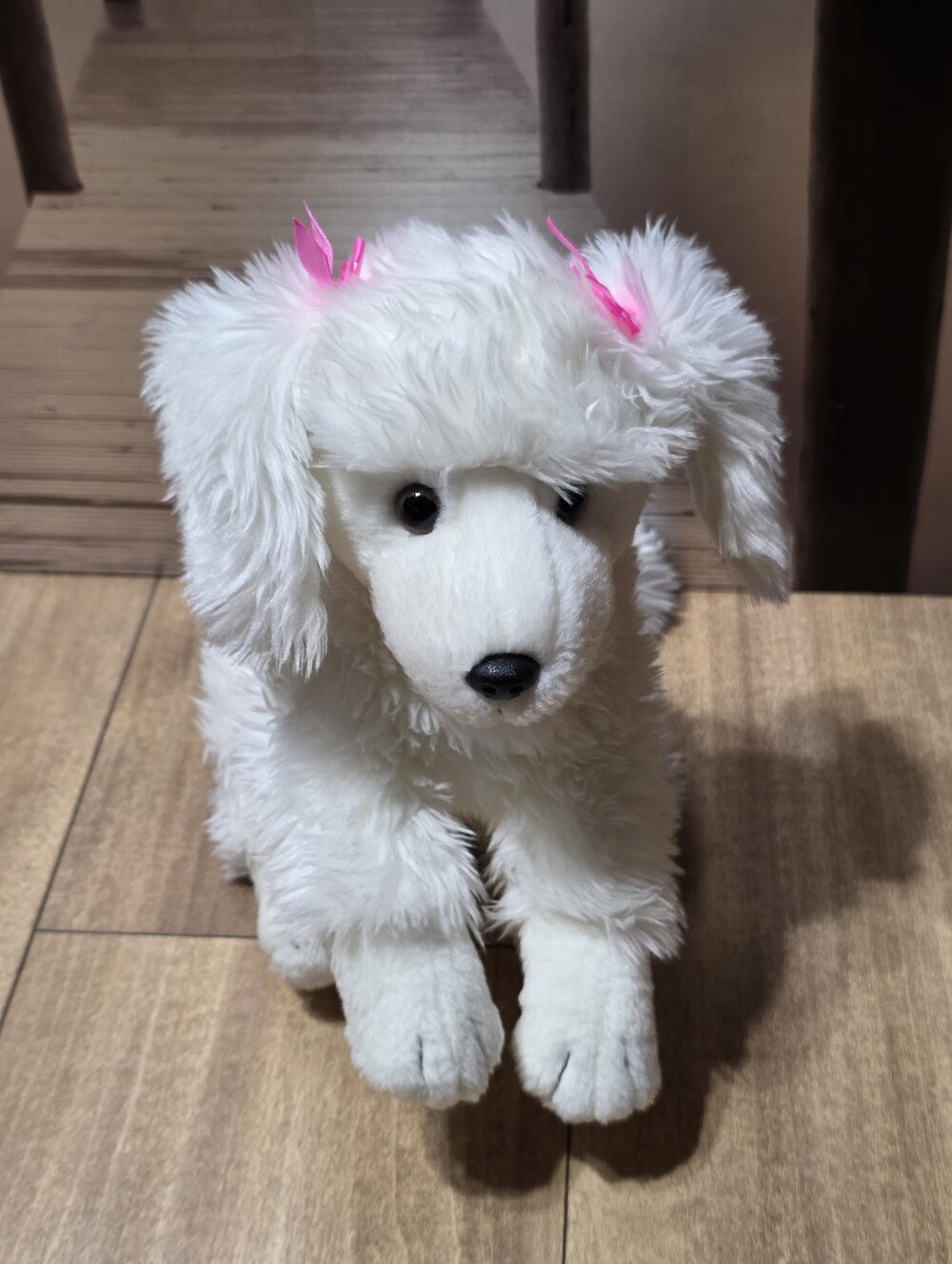 Animal Alley White Poodle Dog Puppy Plush Stuffed Animal Year 2009 Pink Bows